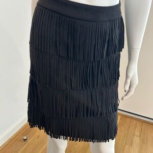 WESTERN Faux Suede Above Knee Fringe Black Skirt - XL - JOH